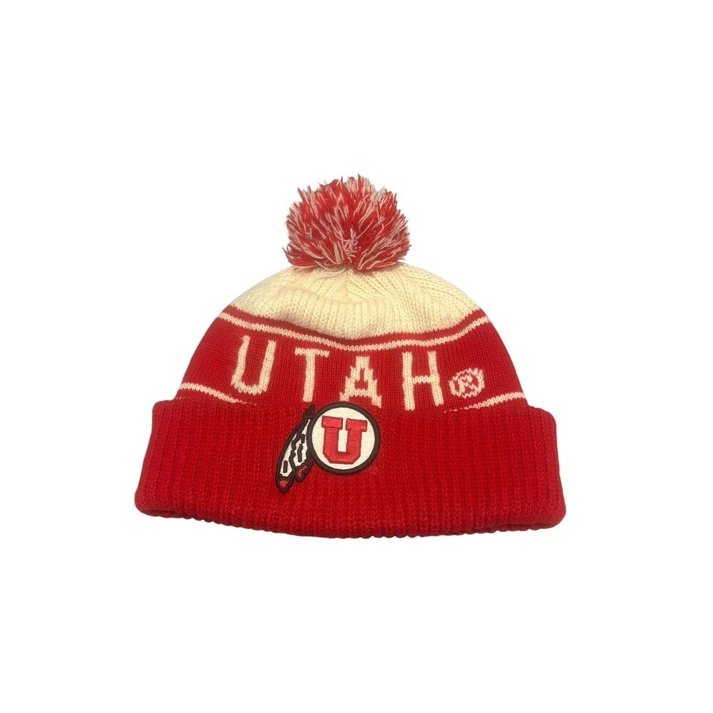 Fanatics Headwear Utah Utes Pom Knit Beanie Hat Tan/Red